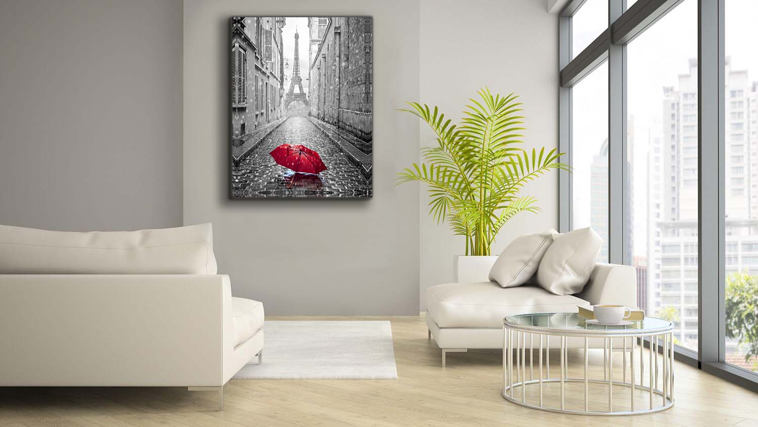 Canvas Wall Art-Red Umbrella Eiffel Tower-Printed Artwork
