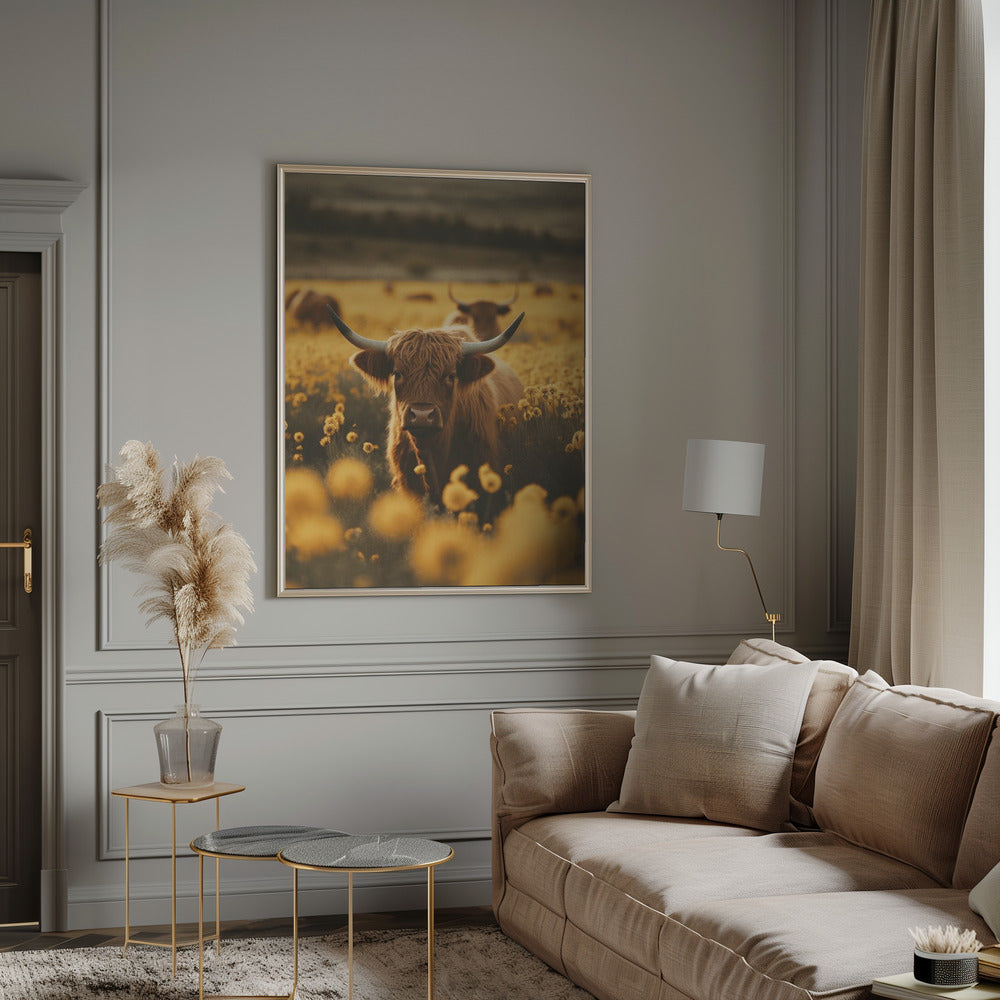 Highland Cows In Flower Field Wall Artwork 0