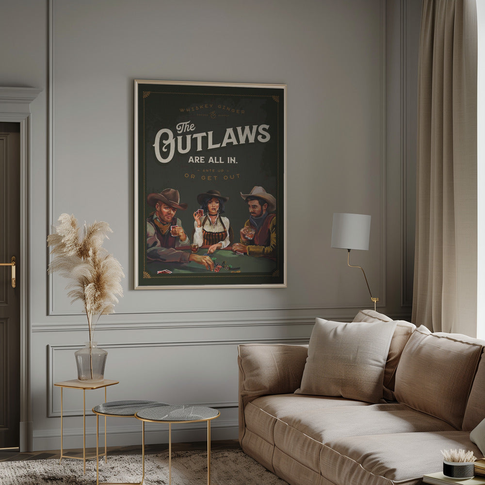Outlaws Are All In Cool Cowboy Poker Art Wall Artwork 0
