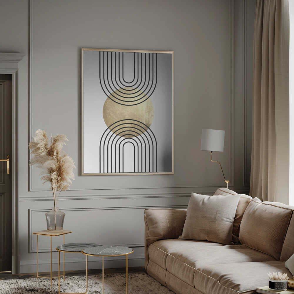 Wall art Golden Textured Circle and Bold Black Lines