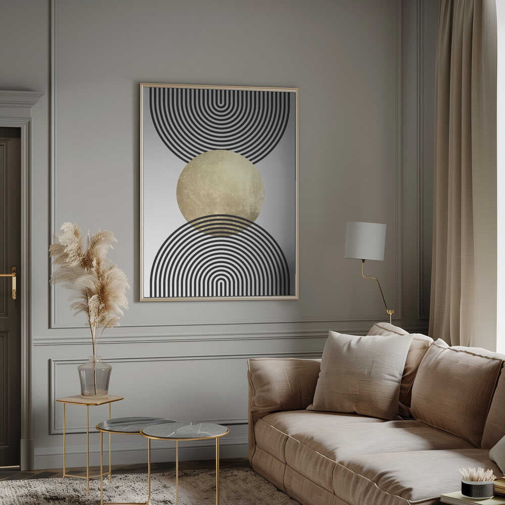 Wall art Golden Textured Circle and Bold Black Lines