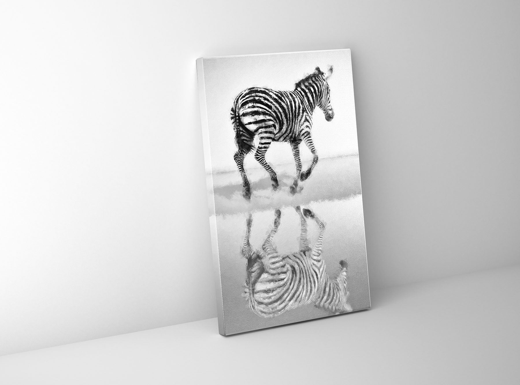 Zebra Canvas Black and White -Wildlife Canvas Art-Silver varnish