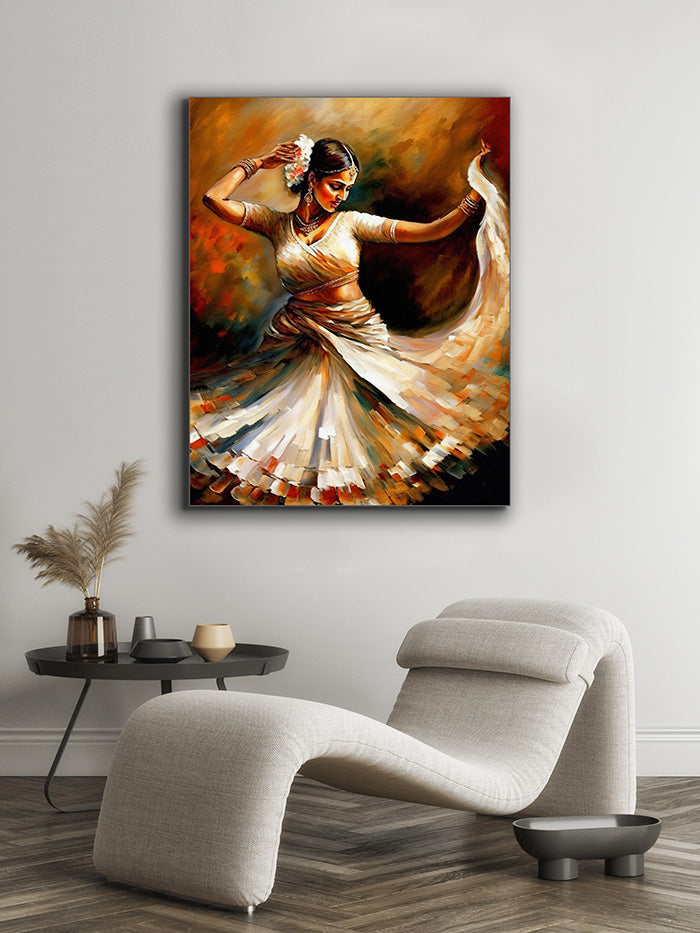Wall Art- Dance in orange -Fine Art - Gold varnish- Canvas Print