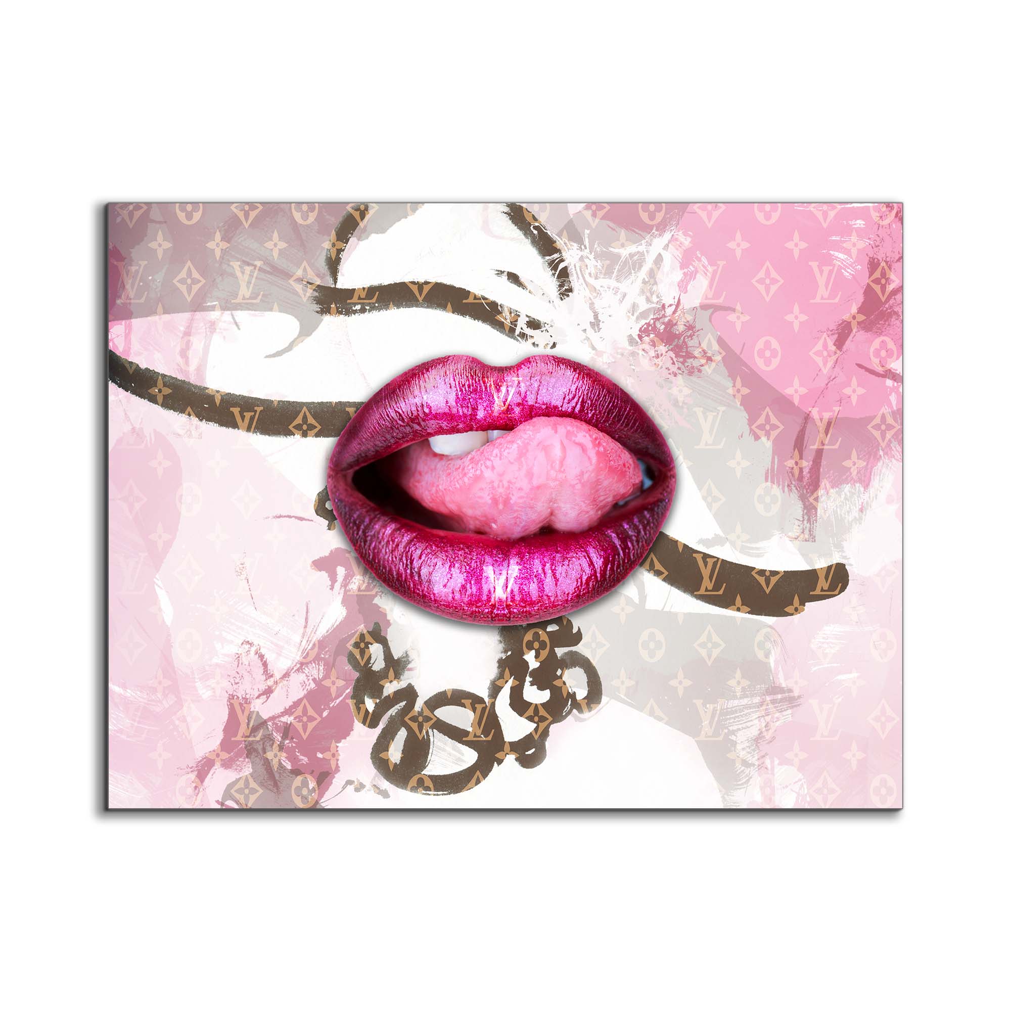 Canvas Wall Art-Pink Lips Overlay-Printed Artwork