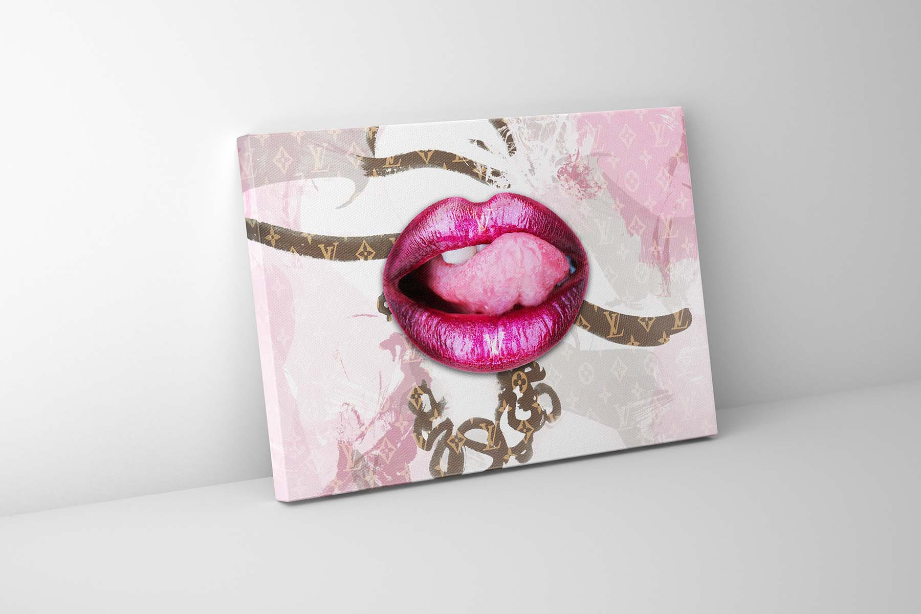 Canvas Wall Art-Pink Lips Overlay-Printed Artwork