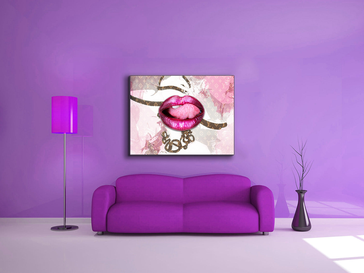 Canvas Wall Art-Pink Lips Overlay-Printed Artwork