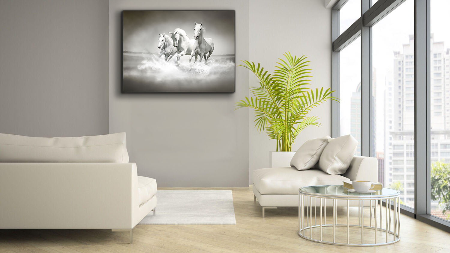 Wall Art Black and White Stallions - Animal Print Canvas
