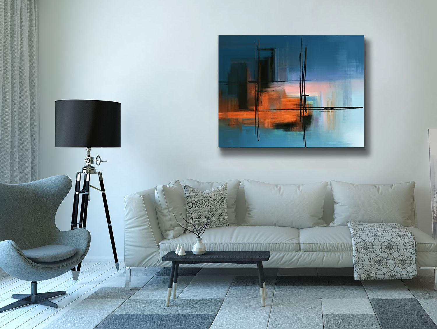 Wall Art-Hues of Blue Abstract- Fine Art Canvas - RGB varnish #4836-105