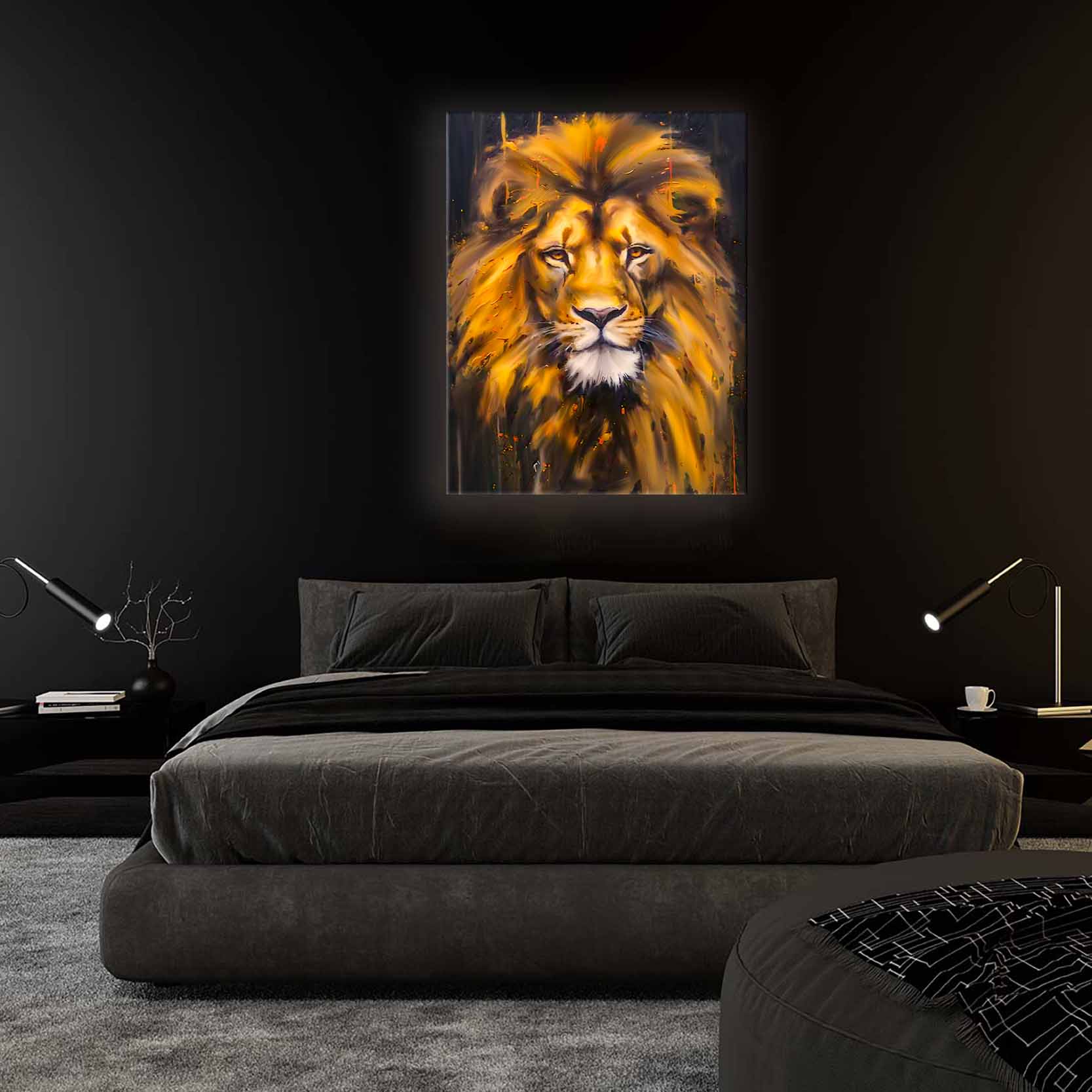 Canvas Lion Head - Wildlife Wall Art - Gold Glitter