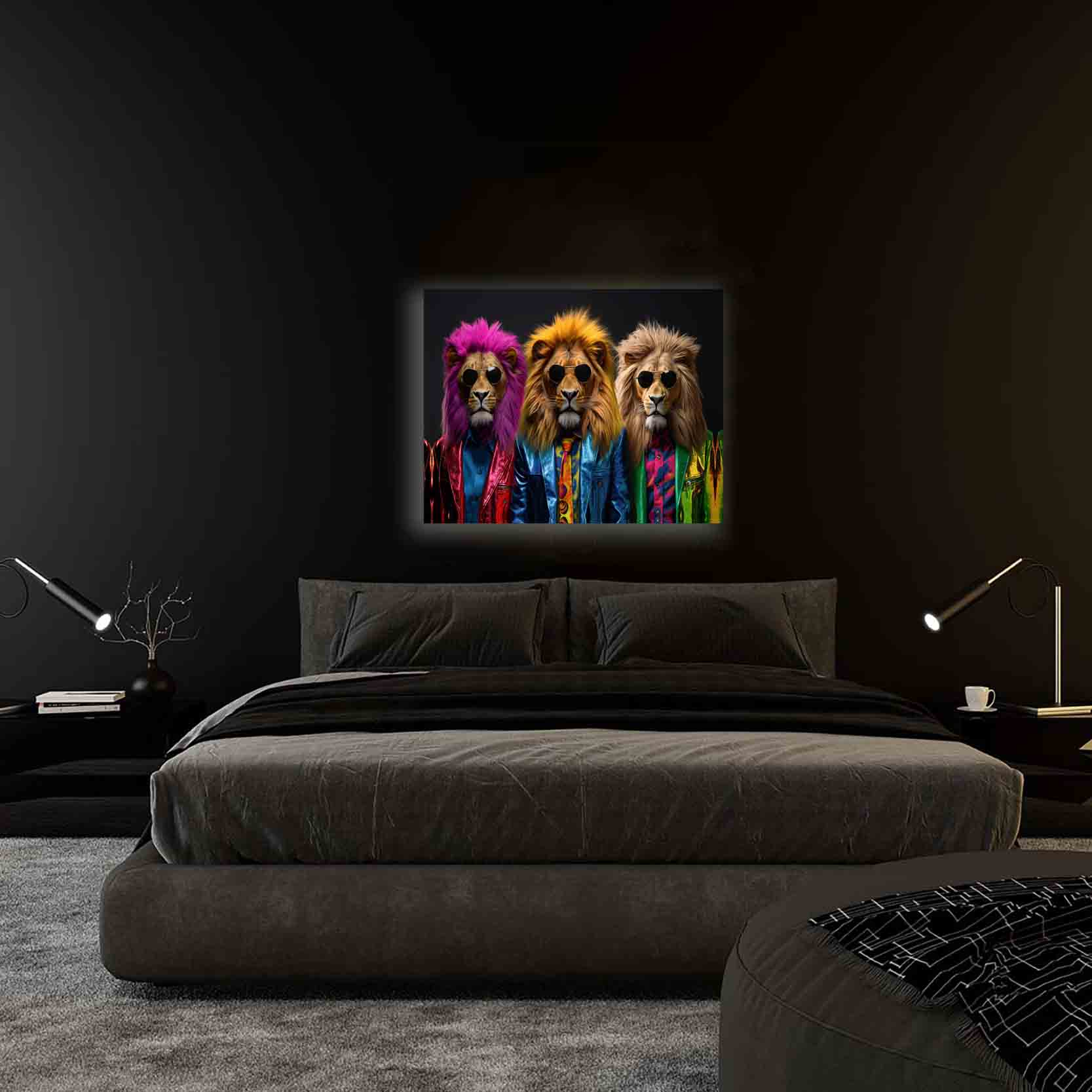 Wildlife Wall Art-The three cool lions-Canvas Print-Gold Varnish