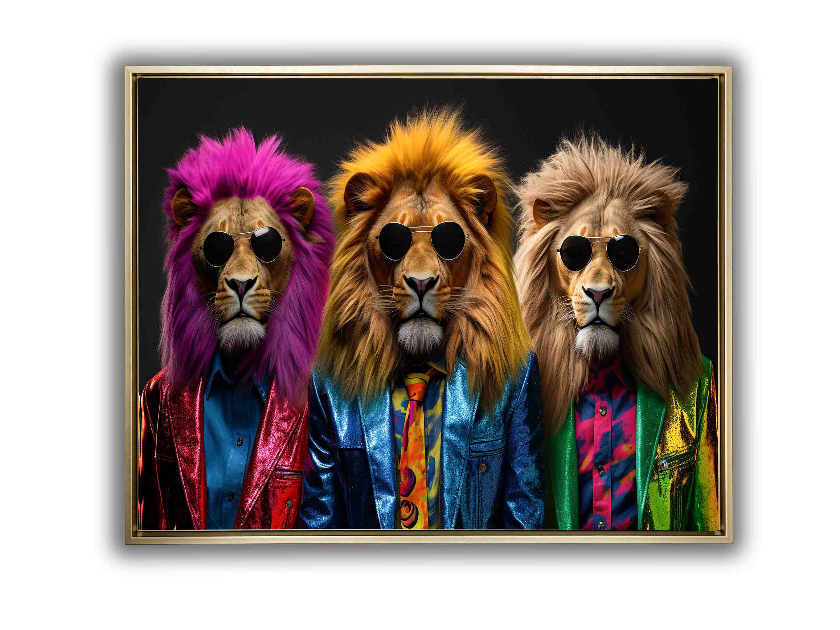 Wildlife Wall Art-The three cool lions-Canvas Print-Gold Varnish