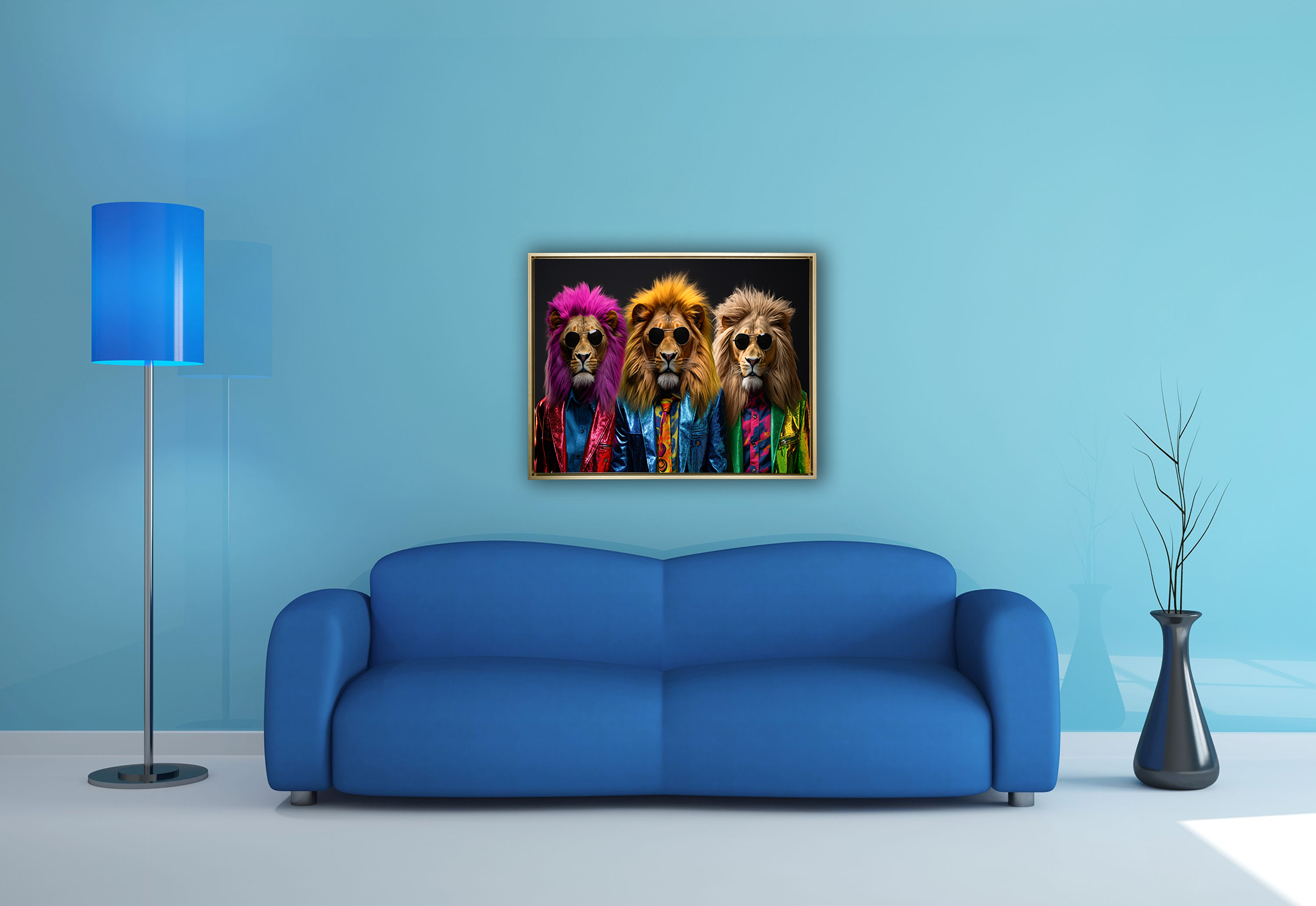 Wildlife Wall Art-The three cool lions-Canvas Print-Gold Varnish