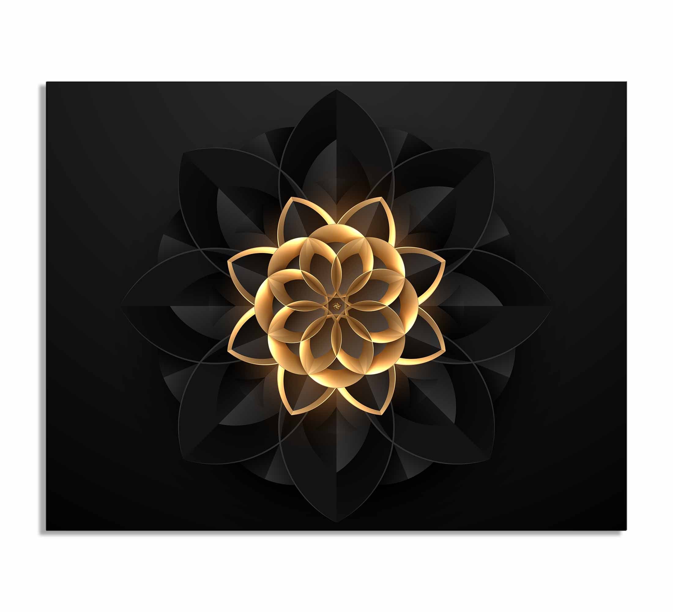 Wall Art Abstract Flower in Black and Gold- Fine and Modern wall art - Gold varnish