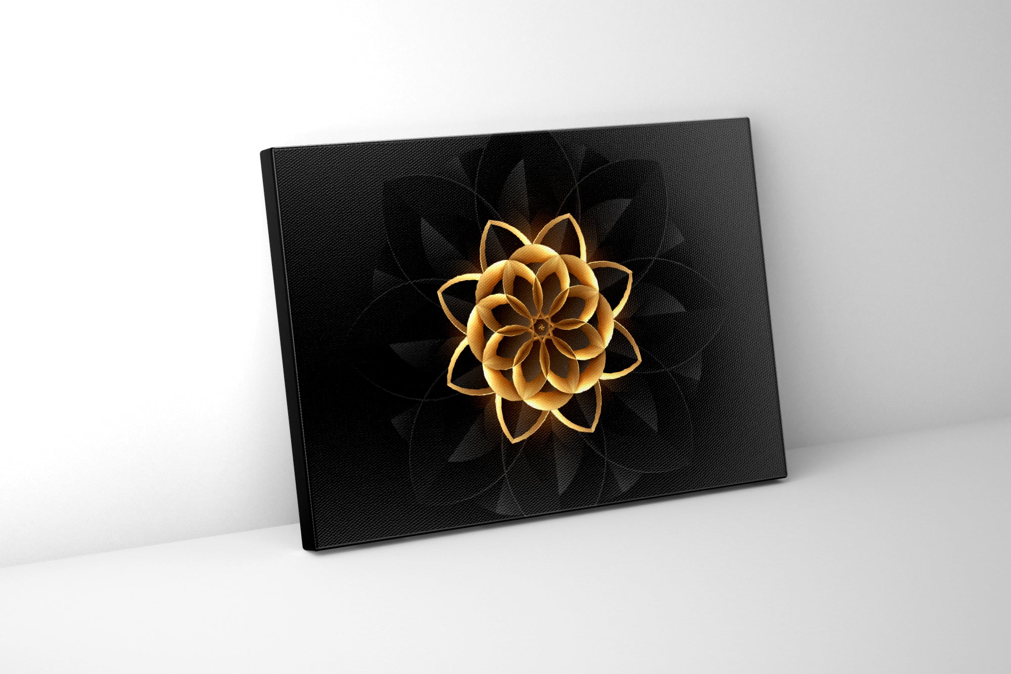 Wall Art Abstract Flower in Black and Gold- Fine and Modern wall art - Gold varnish