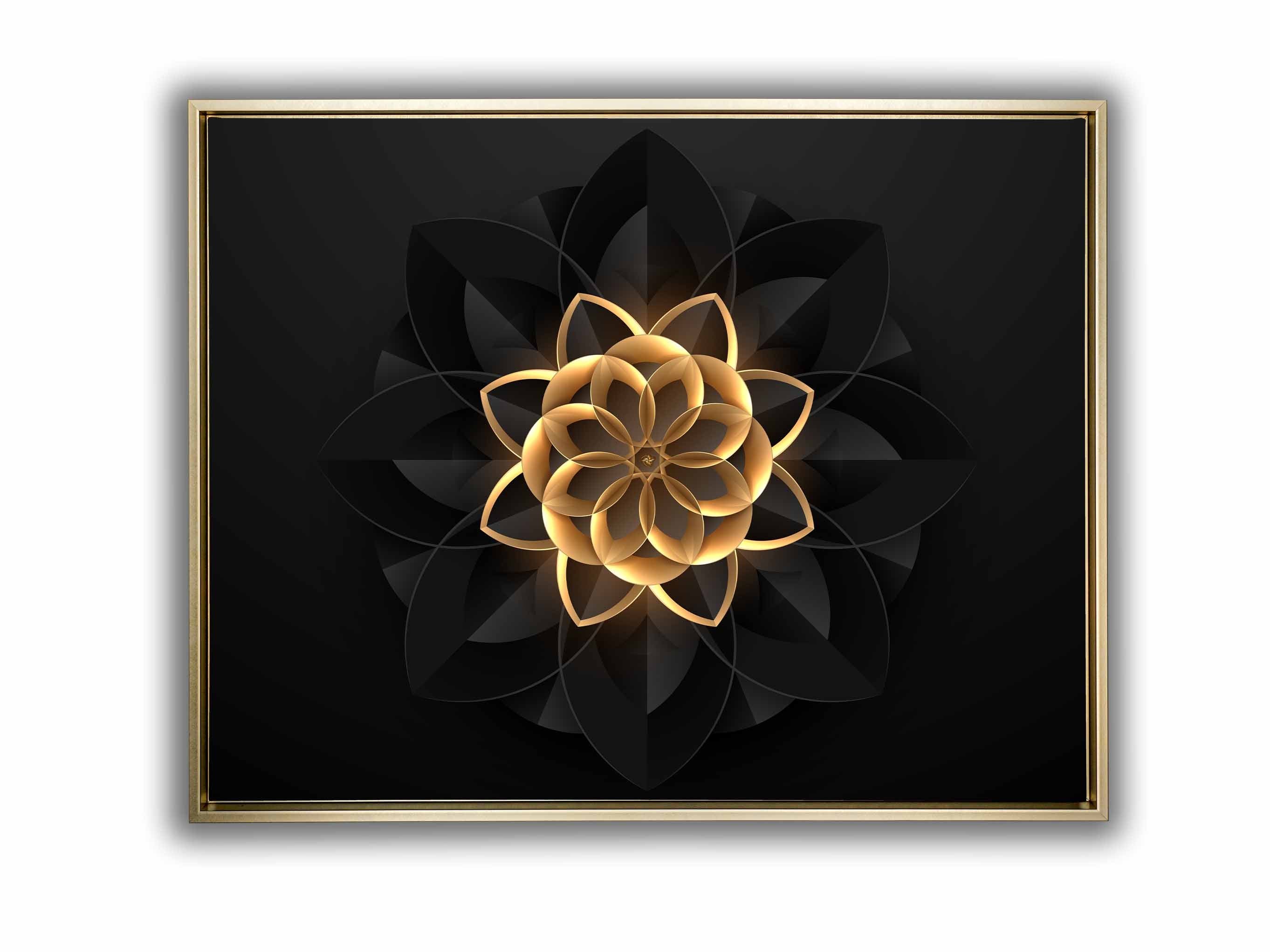Wall Art Abstract Flower in Black and Gold- Fine and Modern wall art - Gold varnish