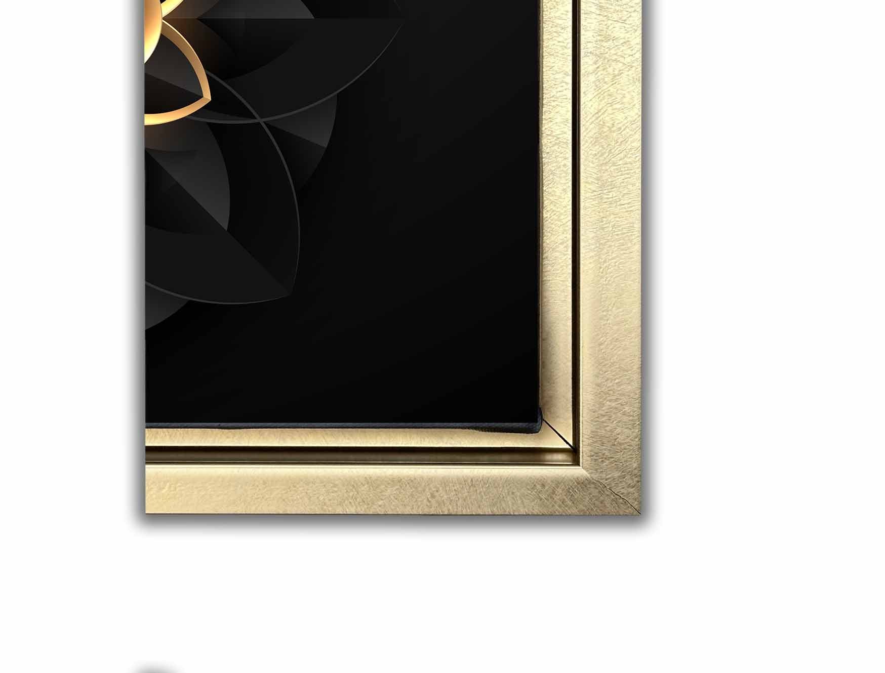 Wall Art Abstract Flower in Black and Gold- Fine and Modern wall art - Gold varnish