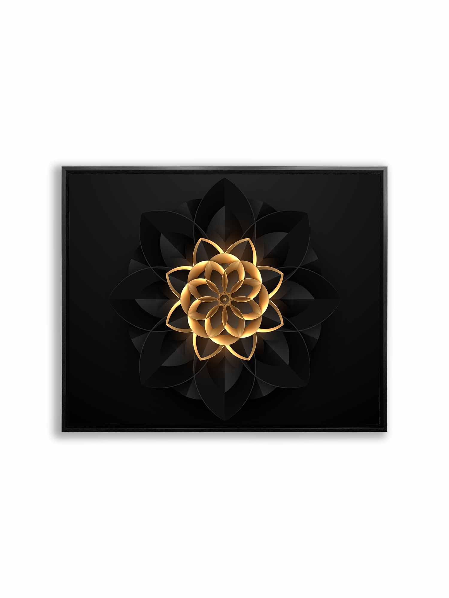 Wall Art Abstract Flower in Black and Gold- Fine and Modern wall art - Gold varnish
