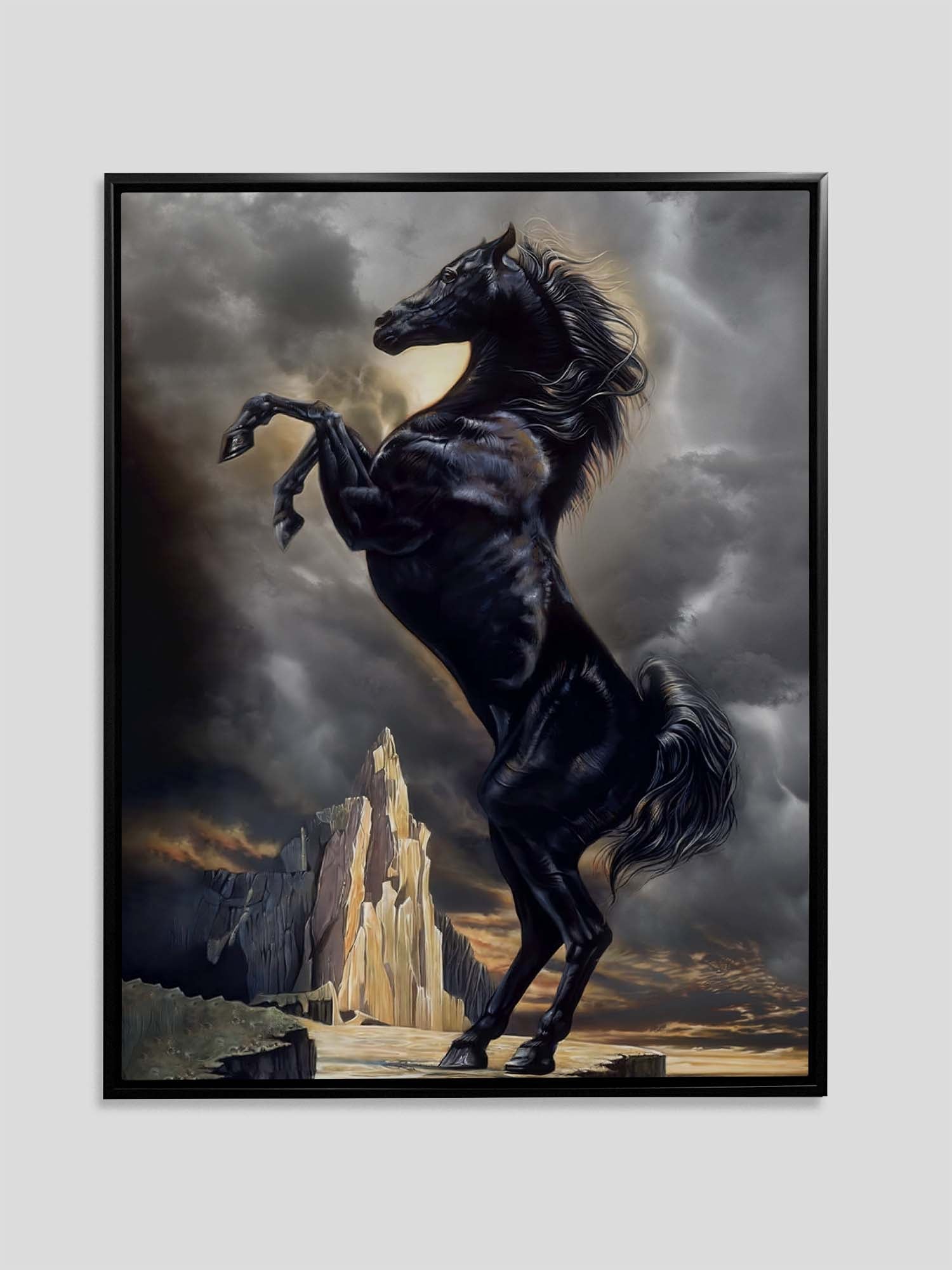 Wall Art Black Stallion 36" x 48" Fine Art Canvas