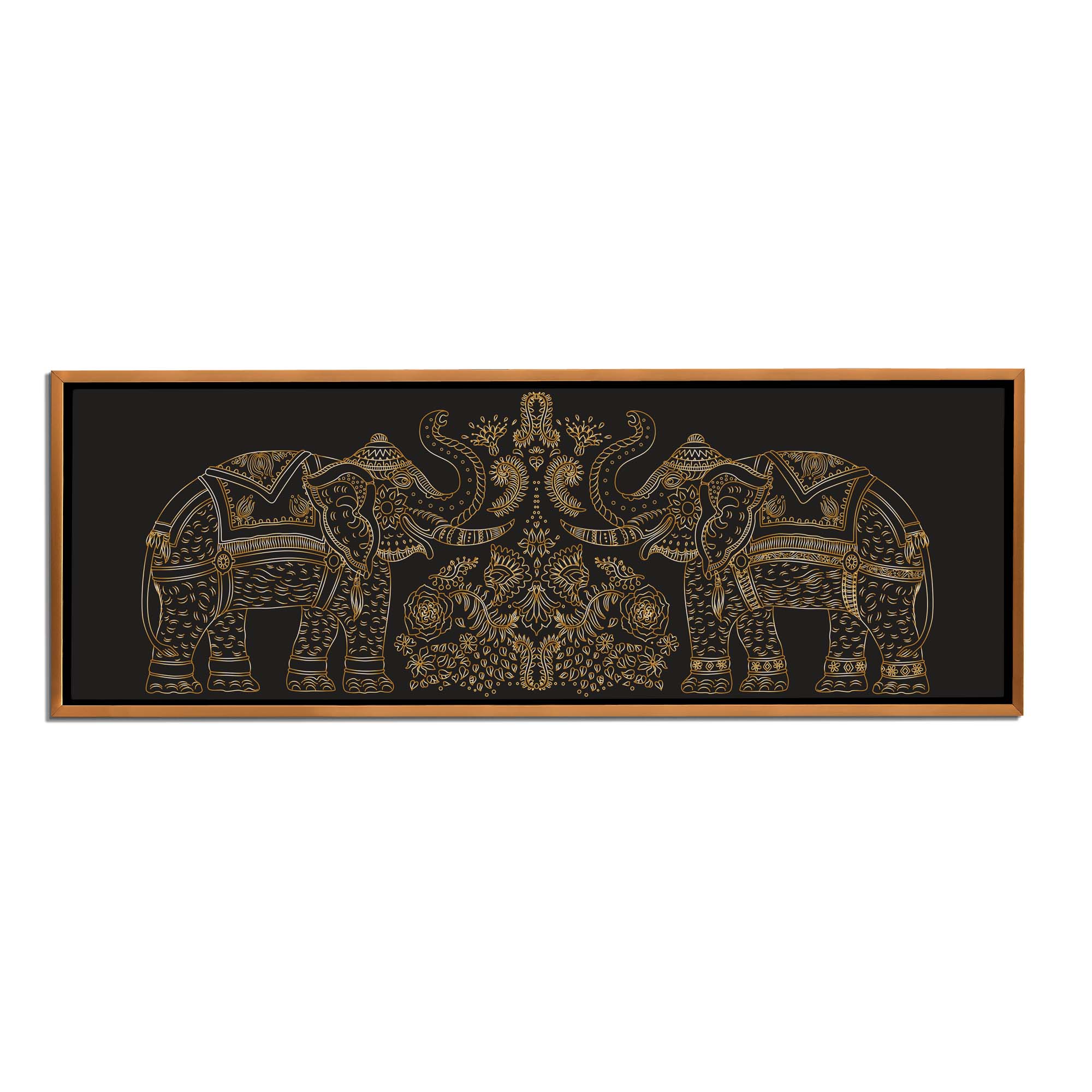 Lucky Trunk Up Elephants- Wildlife Canvas-Gold varnish