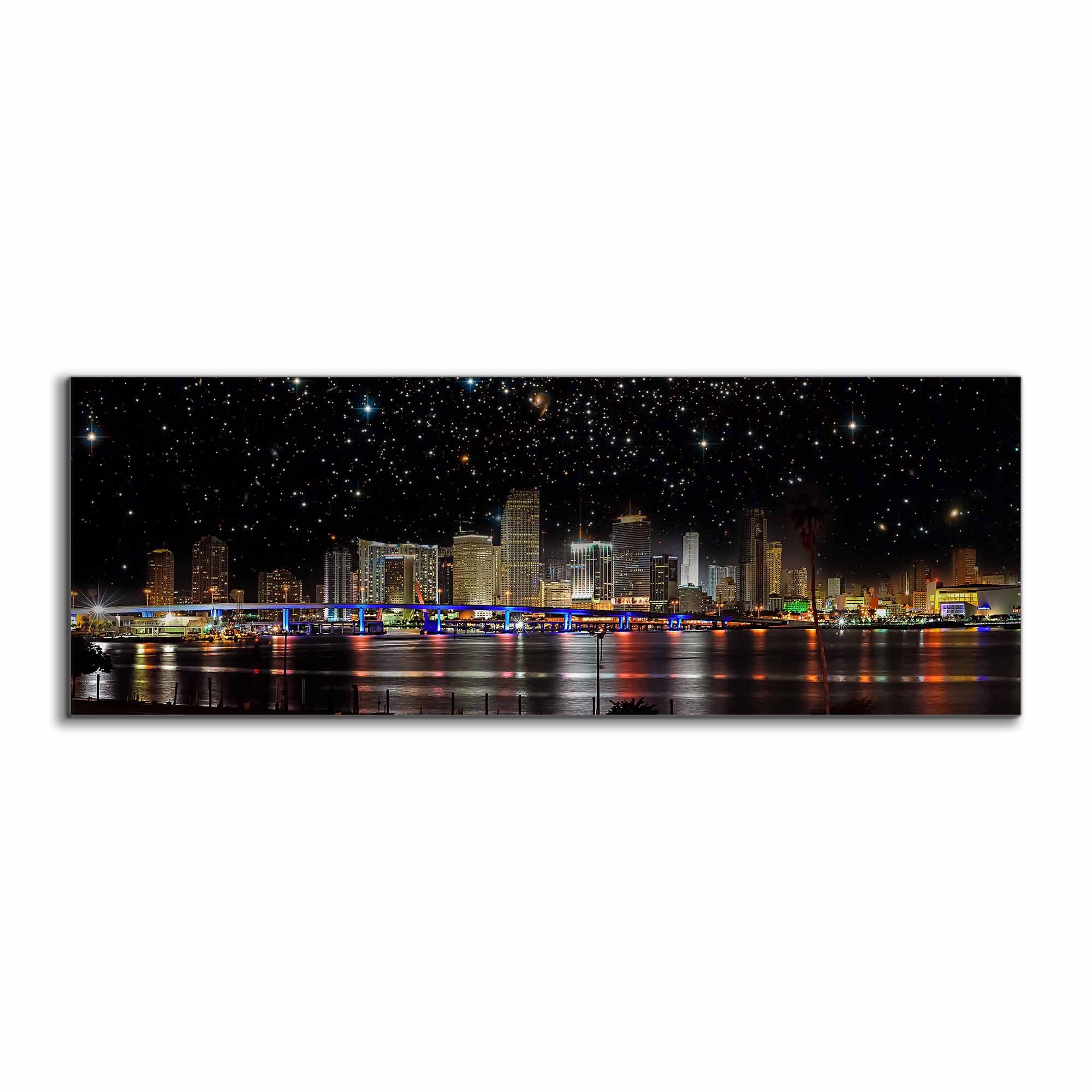 Miami at night- City Skyline - Canvas Wall Decor- RGB varnish