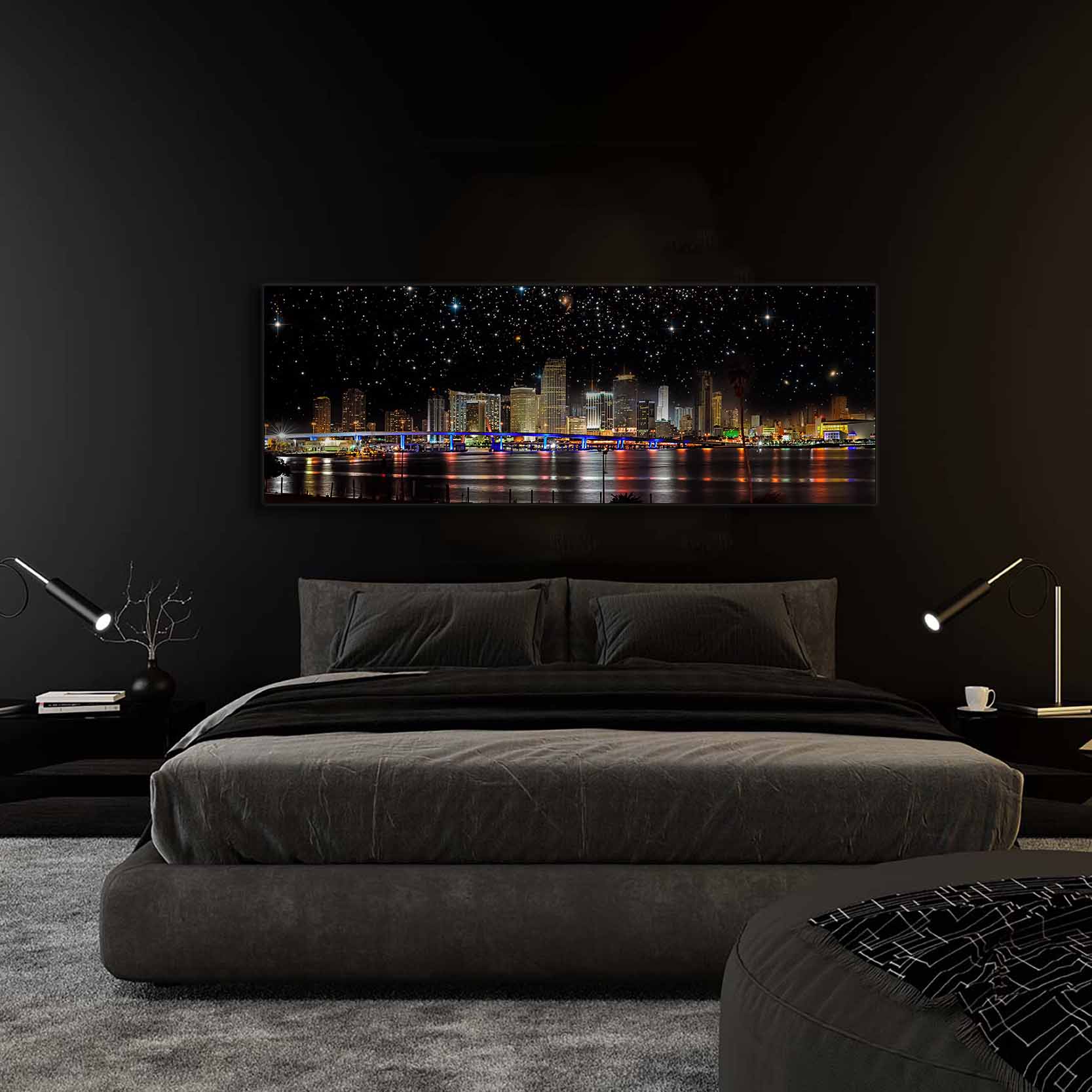 Miami at night- City Skyline - Canvas Wall Decor- RGB varnish
