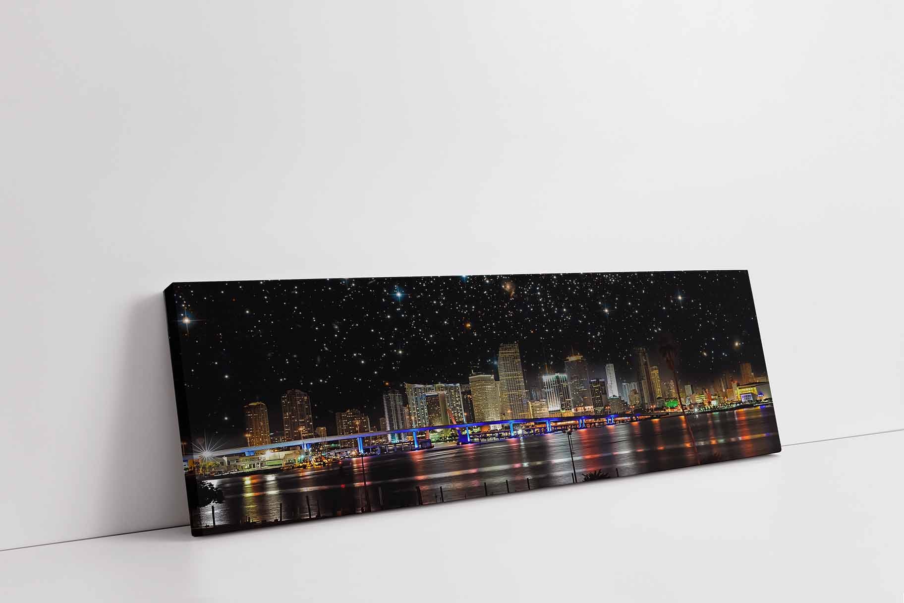 Miami at night- City Skyline - Canvas Wall Decor- RGB varnish