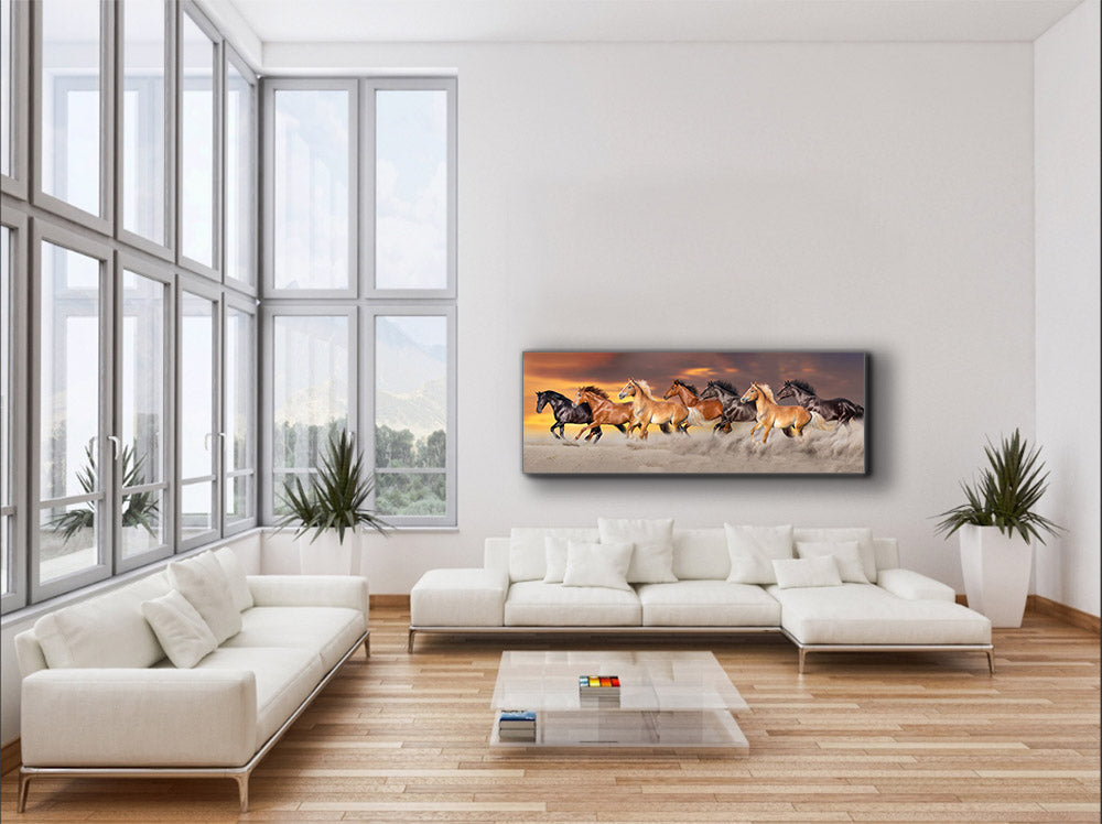 wall art-Team of 7 Horses- Wildlife Canvas Art