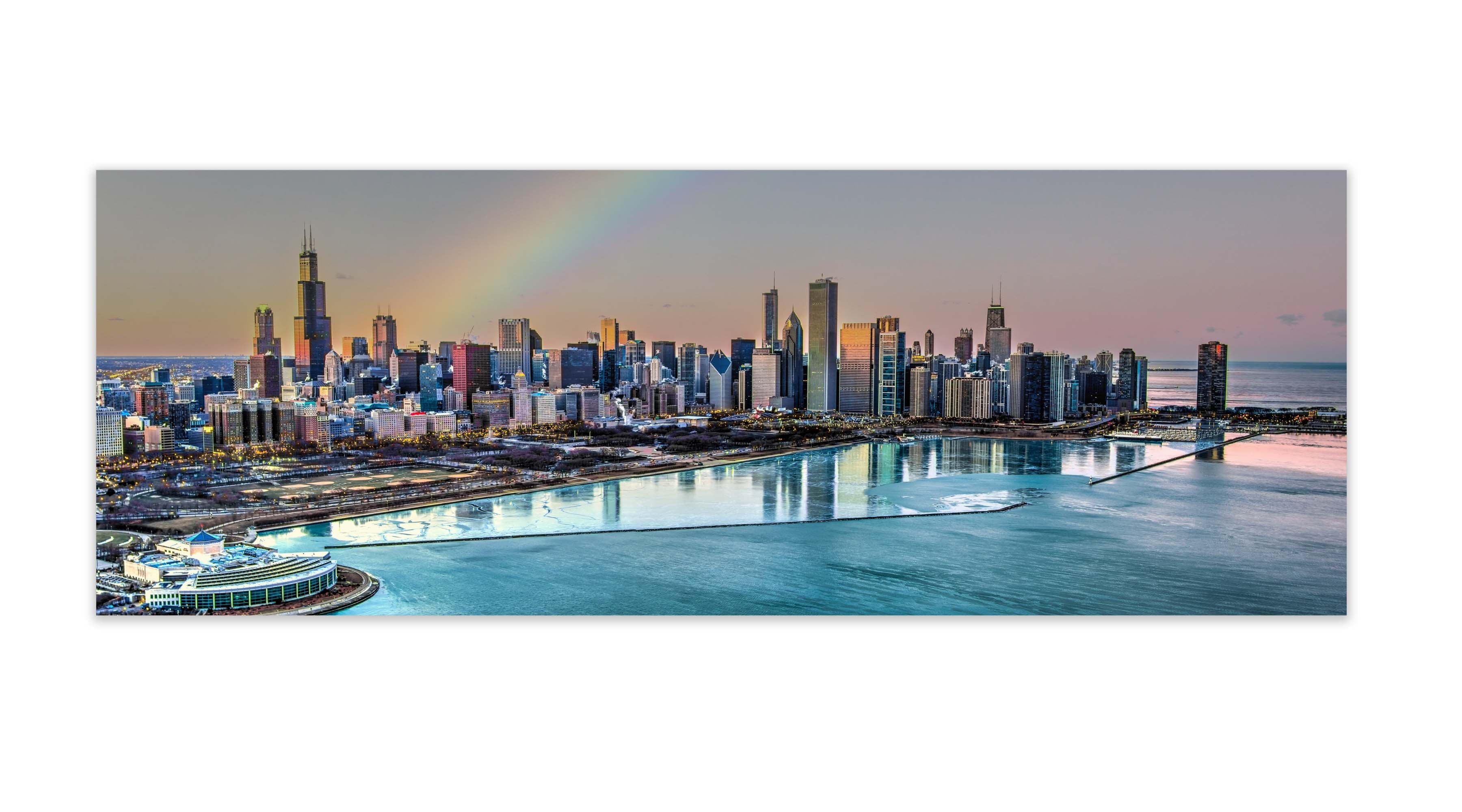 Chicago Bay at Night-City skyline-Large Canvas Wall art