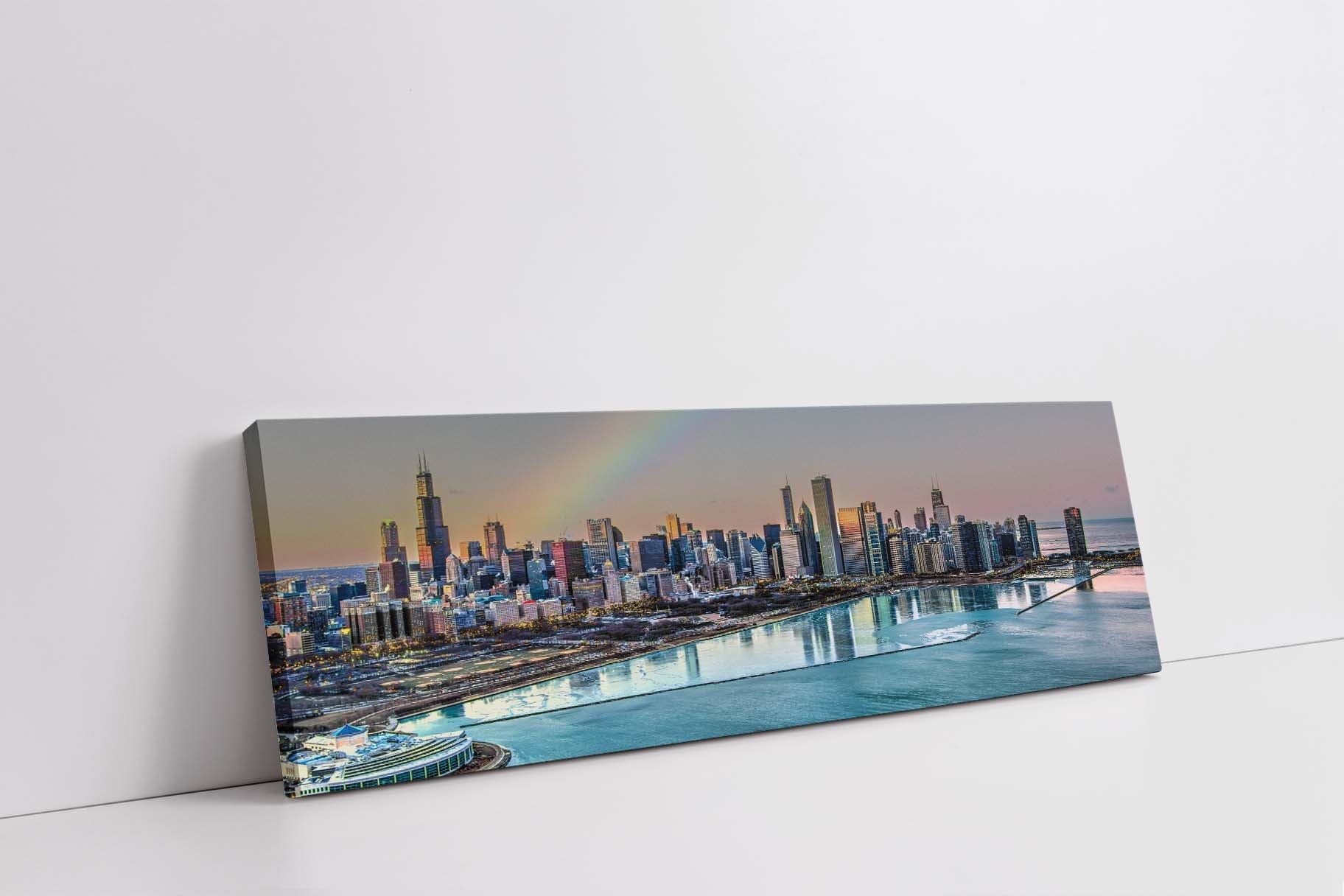Chicago Bay at Night-City skyline-Large Canvas Wall art