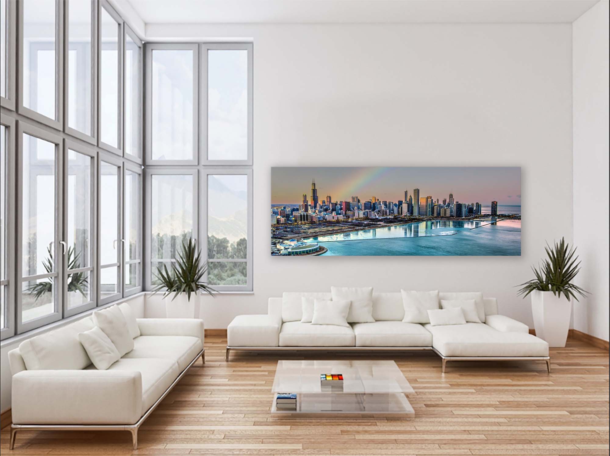 Chicago Bay at Night-City skyline-Large Canvas Wall art