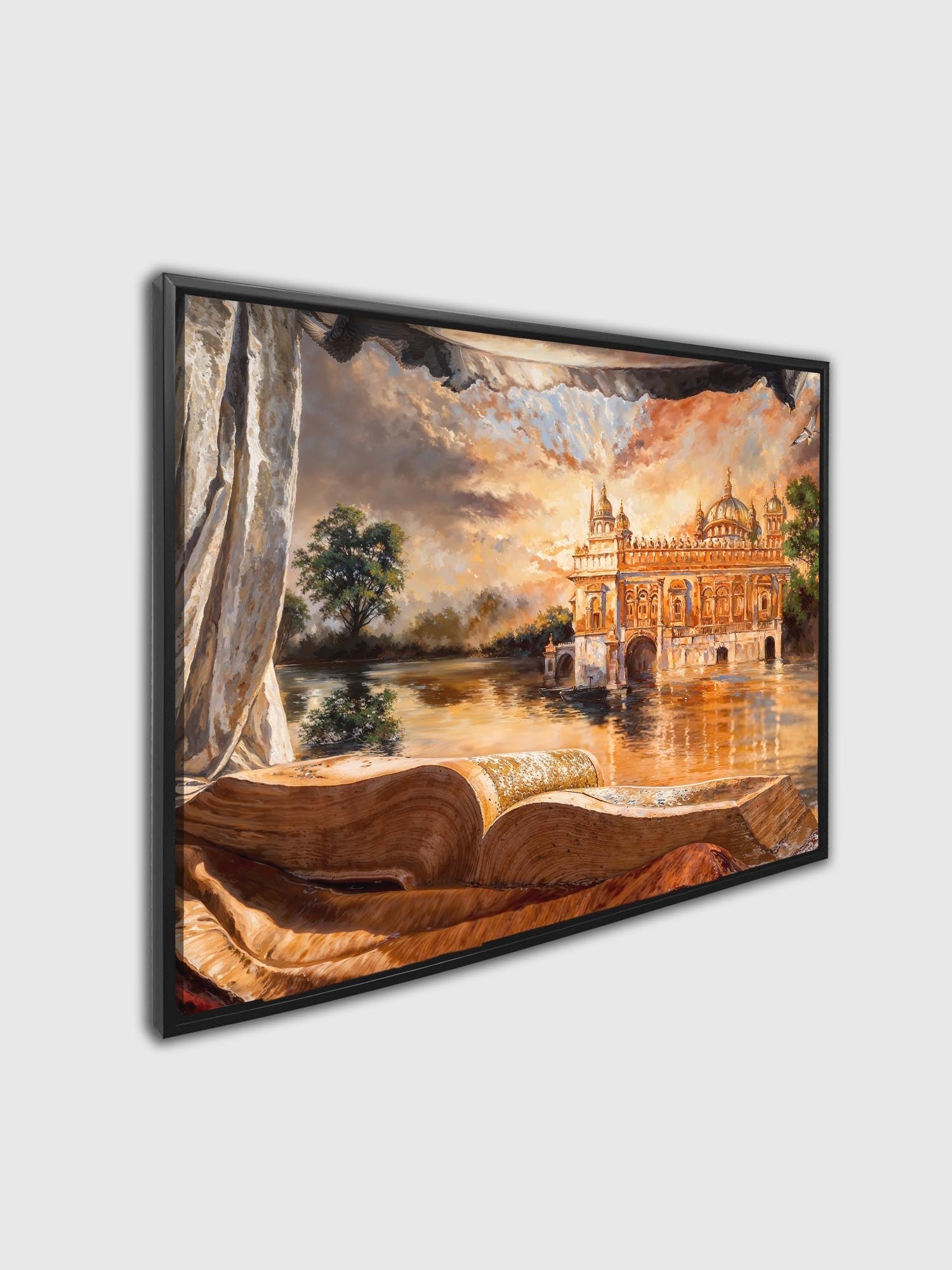 Ancient Golden temple Black Floating Frame
