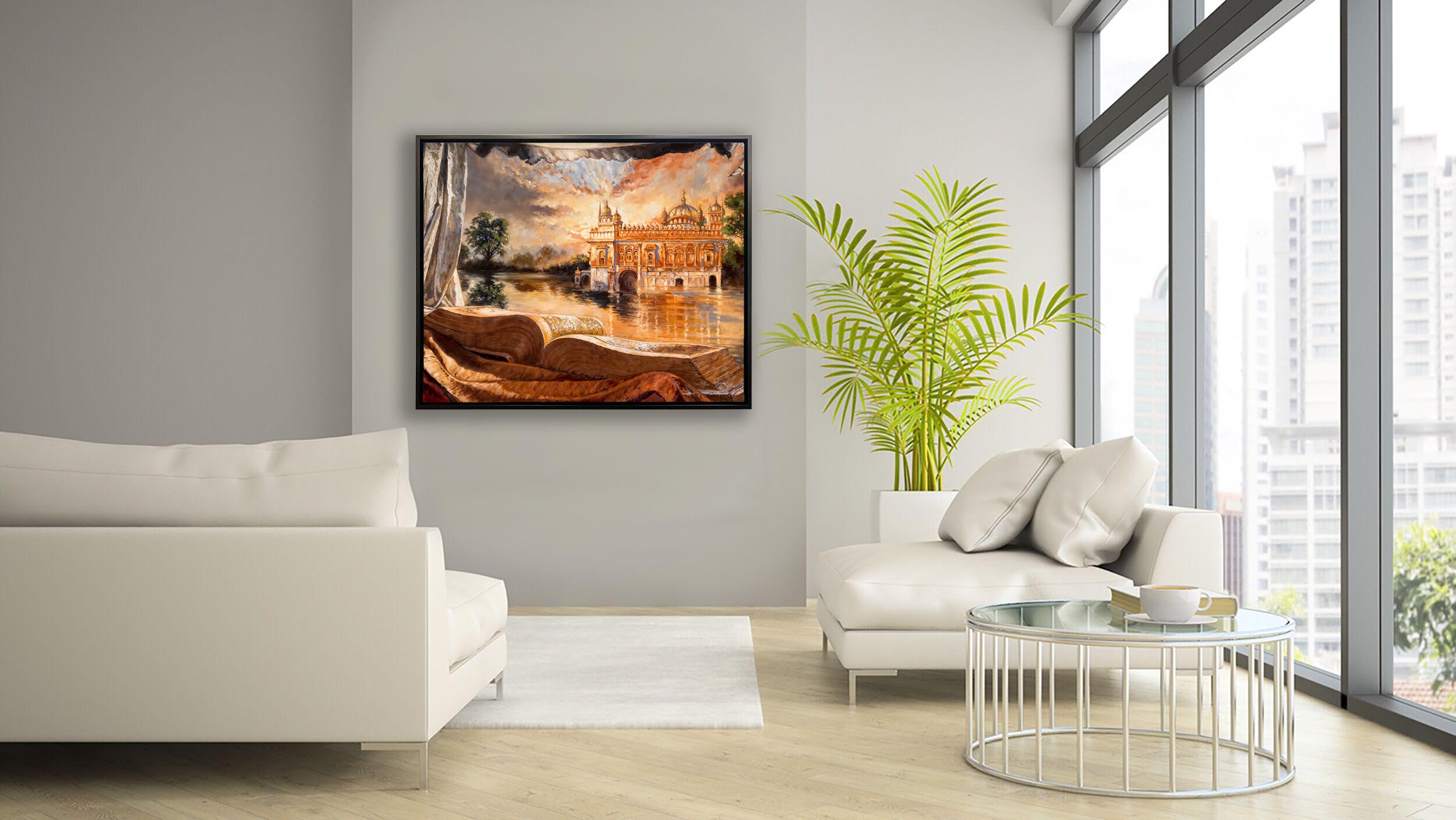 Ancient Golden temple Black Floating Frame