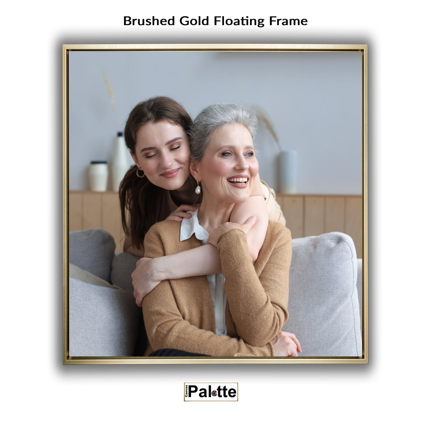 Example brushed gold floating frame for canvas printed at Canvas Palette