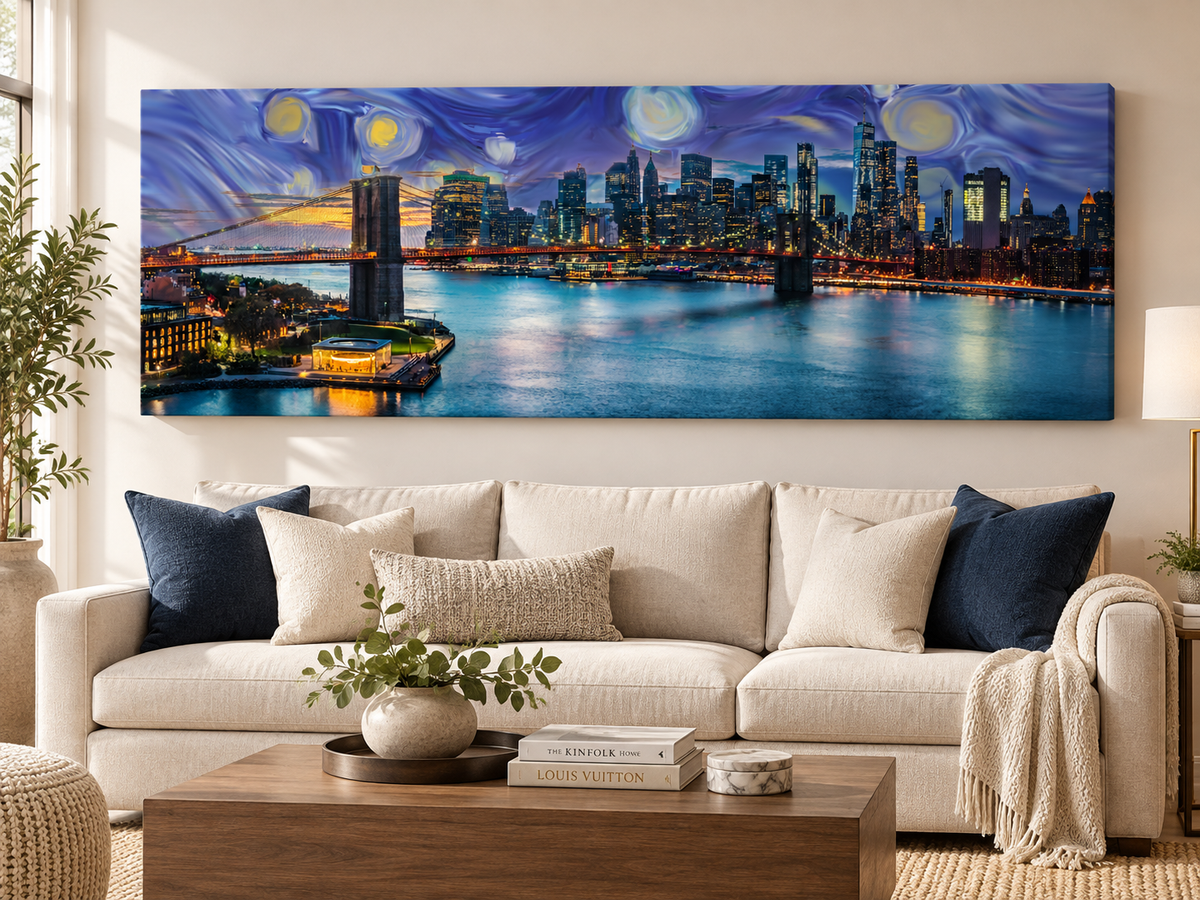 NYC Sunset Bridge Panoramic – cityscape wall art, additional artwork view 9