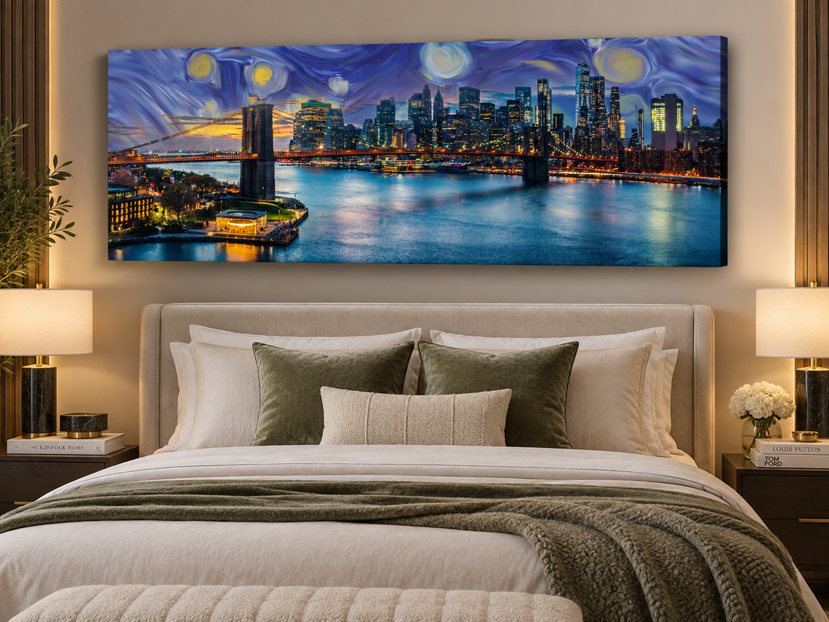 NYC Sunset Bridge Panoramic – cityscape wall art, additional artwork view 11