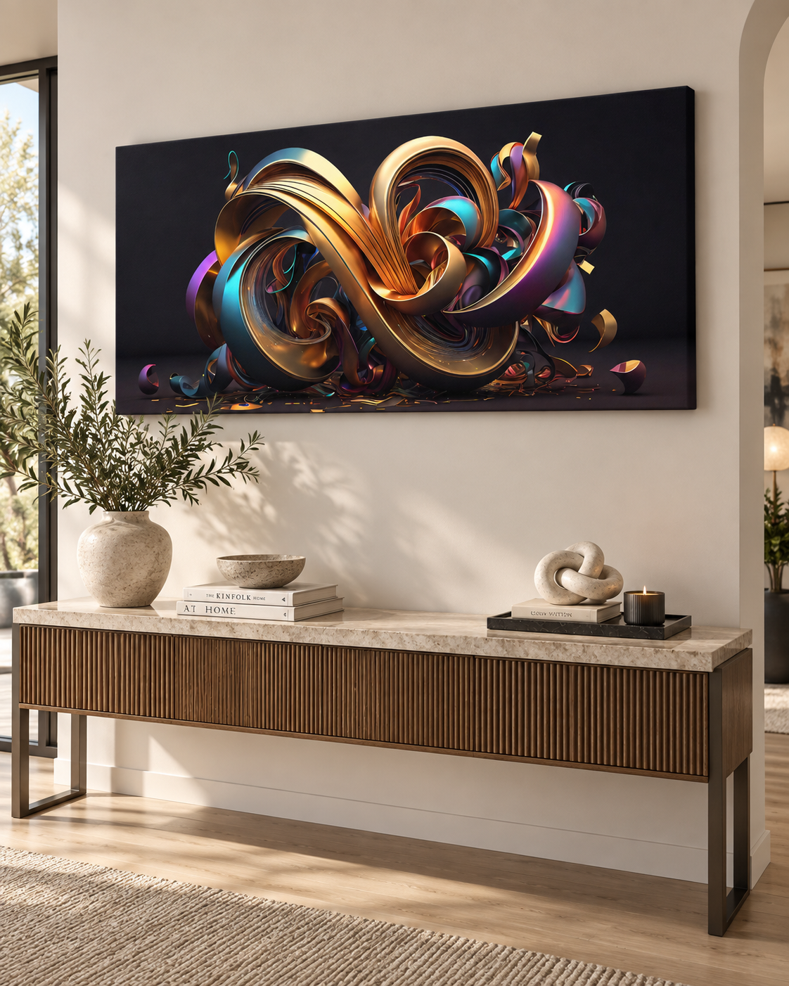 Golden Swirl Abstract Canvas Wall Art | Luxury 3D Art Print | Gallery Wrap & Gold Floating Frame | 2 Sizes