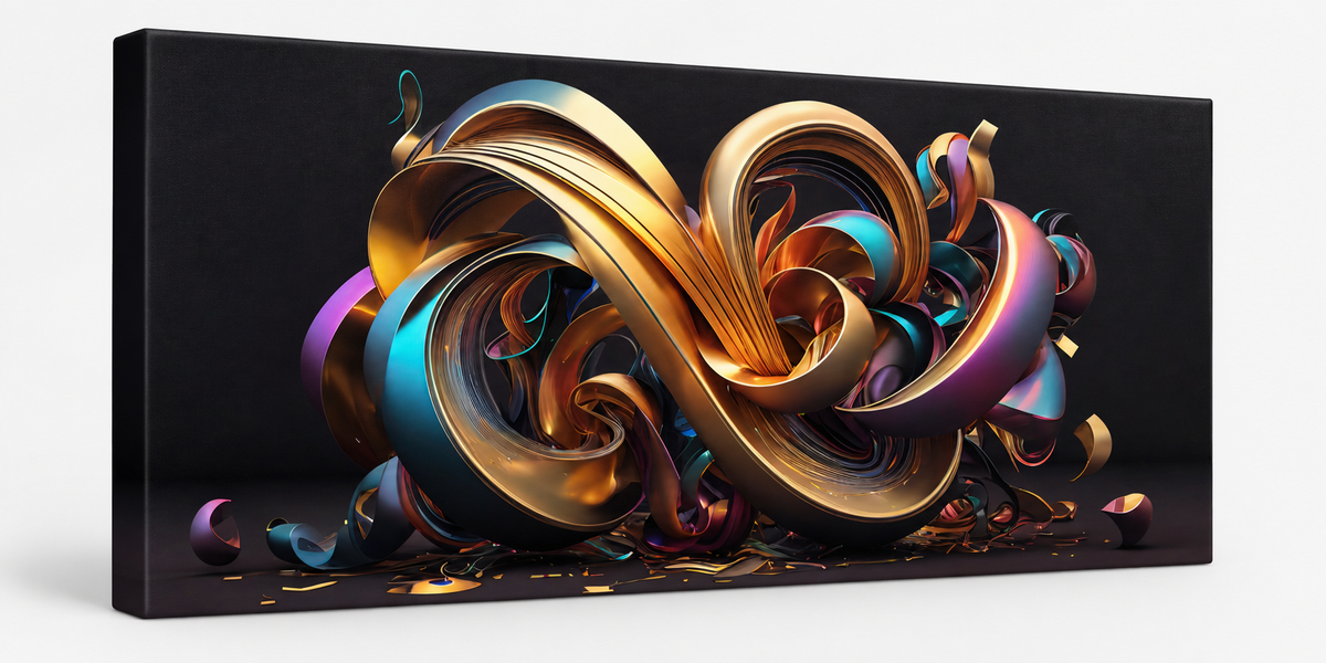 Golden Swirl Abstract Canvas Wall Art | Luxury 3D Art Print | Gallery Wrap & Gold Floating Frame | 2 Sizes