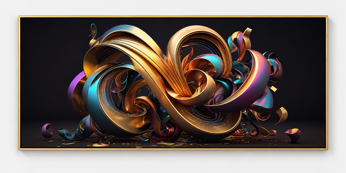 Golden Swirl Abstract Canvas Wall Art | Luxury 3D Art Print | Gallery Wrap & Gold Floating Frame | 2 Sizes