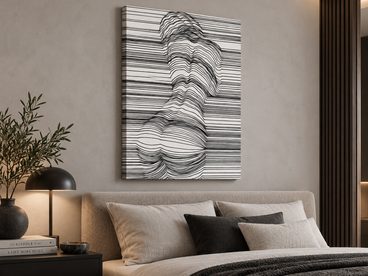Ripple Flow — Black & White Sensual Figure Line Art Canvas Print