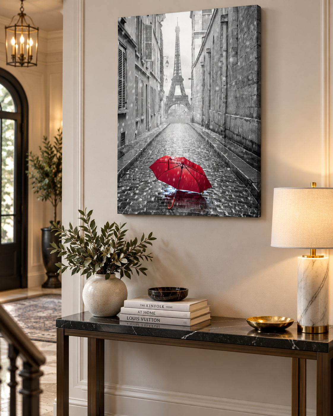 Canvas Wall Art-Red Umbrella Eiffel Tower-Printed Artwork – cityscape wall art, additional artwork view 3