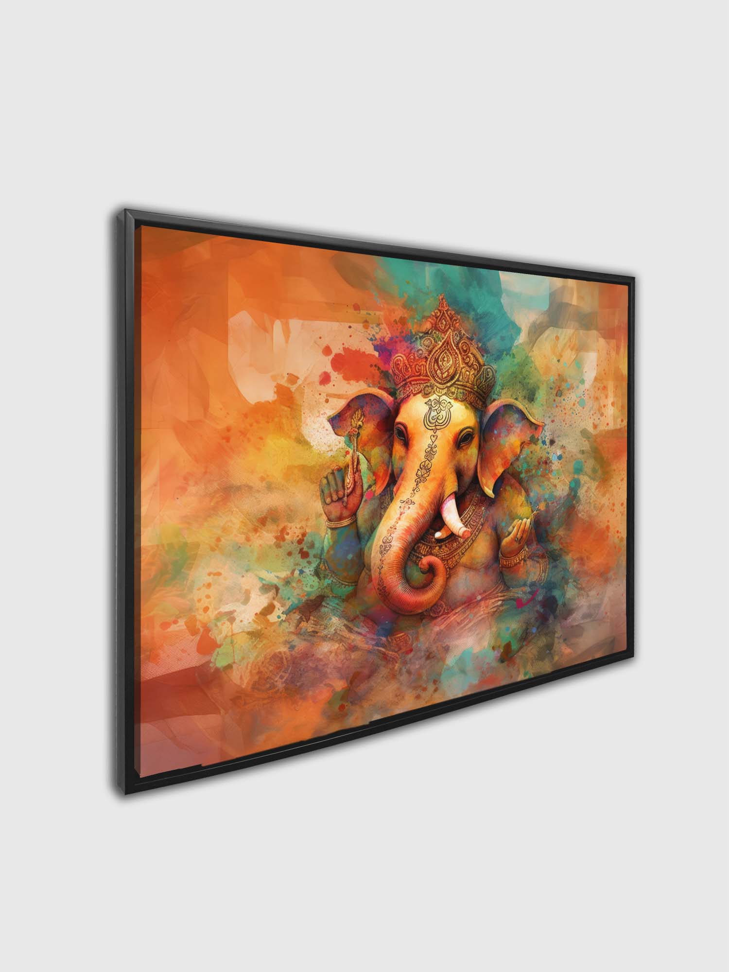 Ganesh Indian Art in floating Frame Black