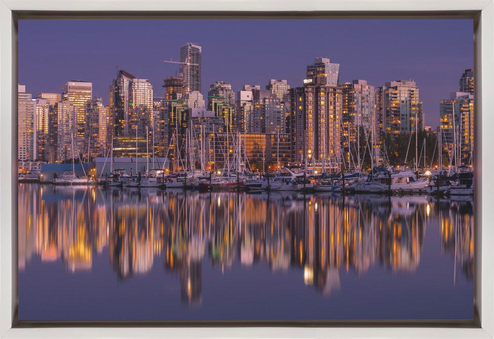 wall art Glowing Vancouver in White Floating Frame