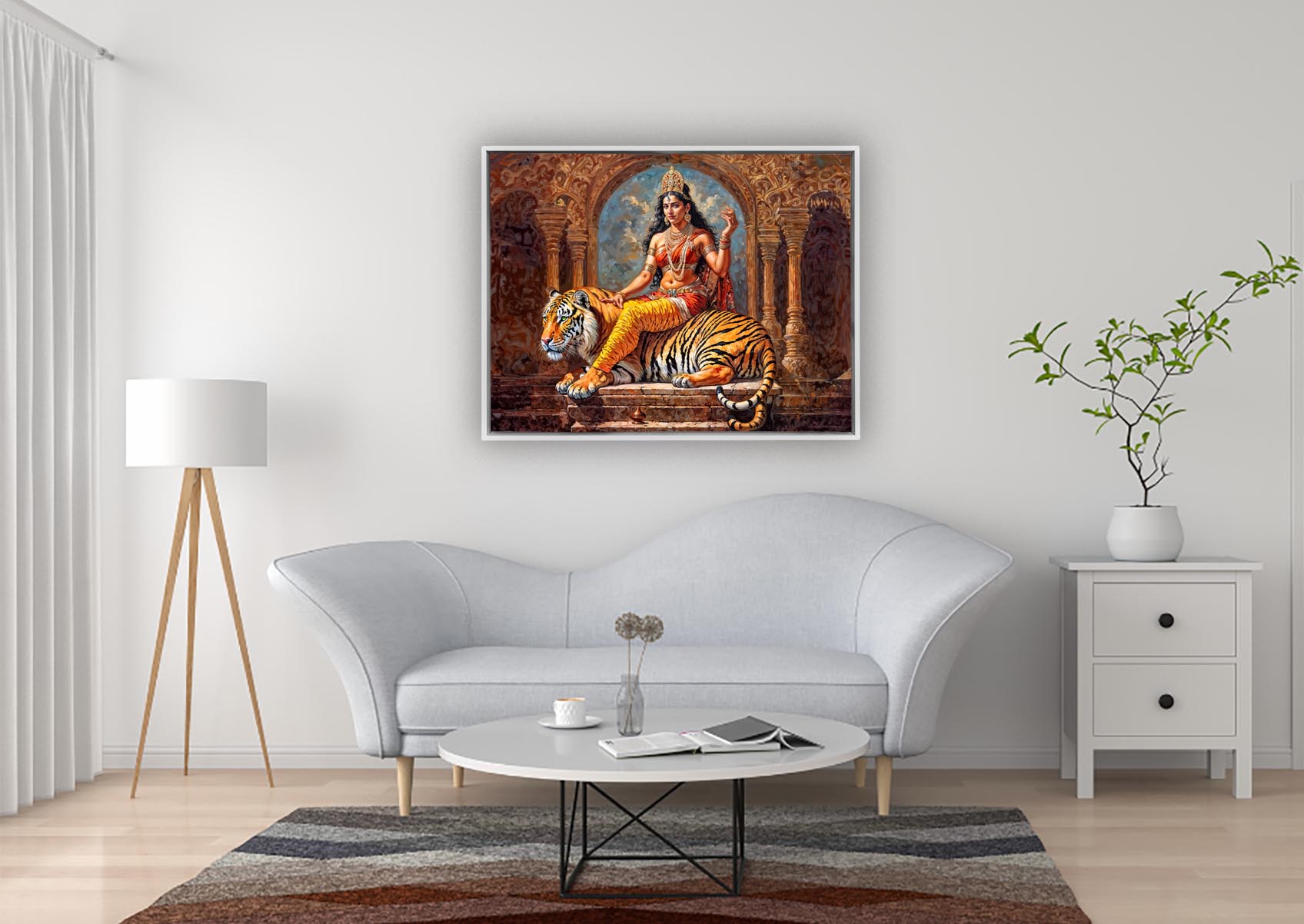 Indian Art-Parvati in White Floating Frame Decor