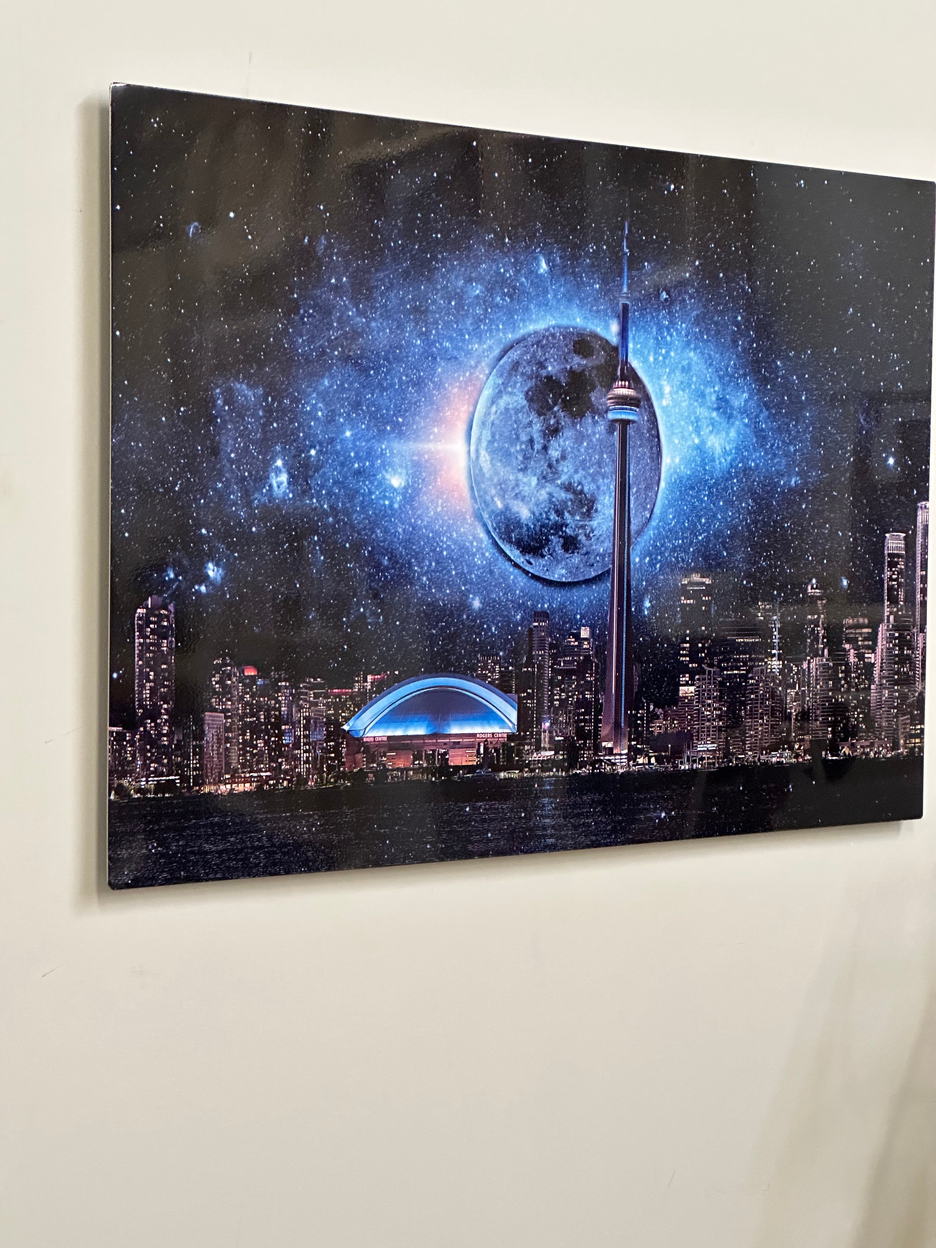 Wall art-Metal aluminum print-Toronto, dark moon with CN Tower-Limited Edition