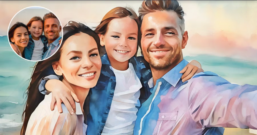 Displays the watercolor effect on a photo