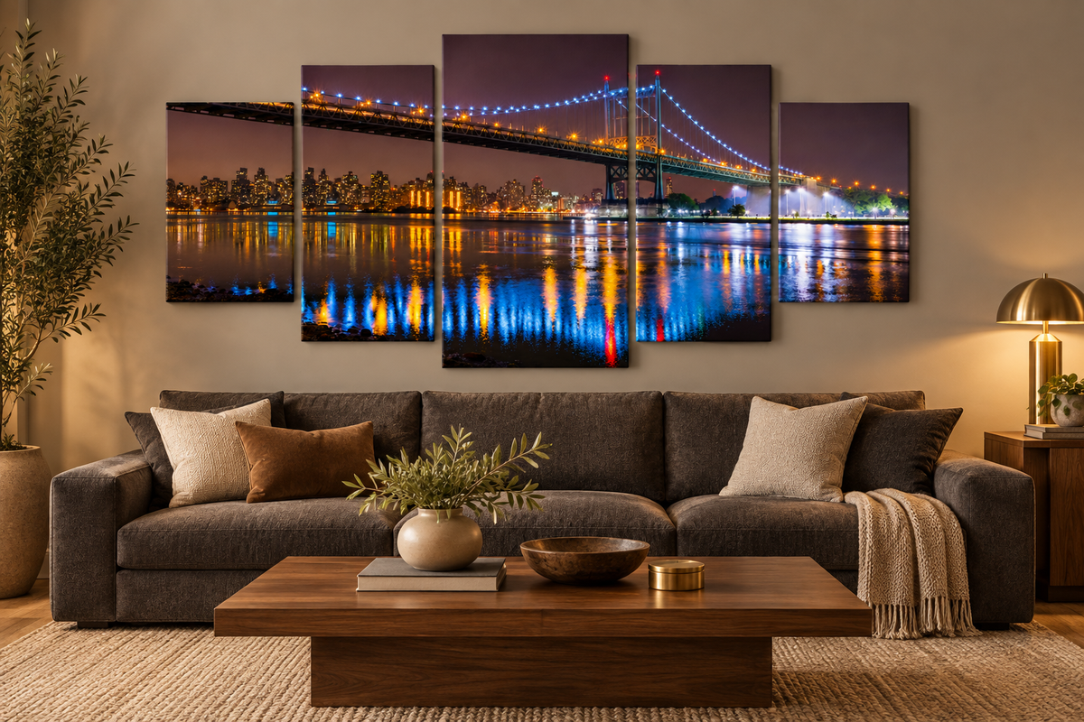 Blue and Gold Bridge at Night in the Statement 5 layout shown in an illustrative room setting