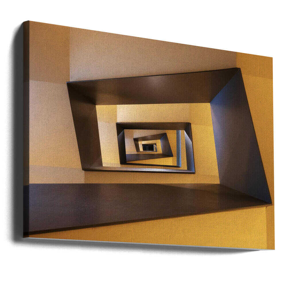 Wall art Several geometric forms in shades from yellow to brown of a staircase in Frankfurt