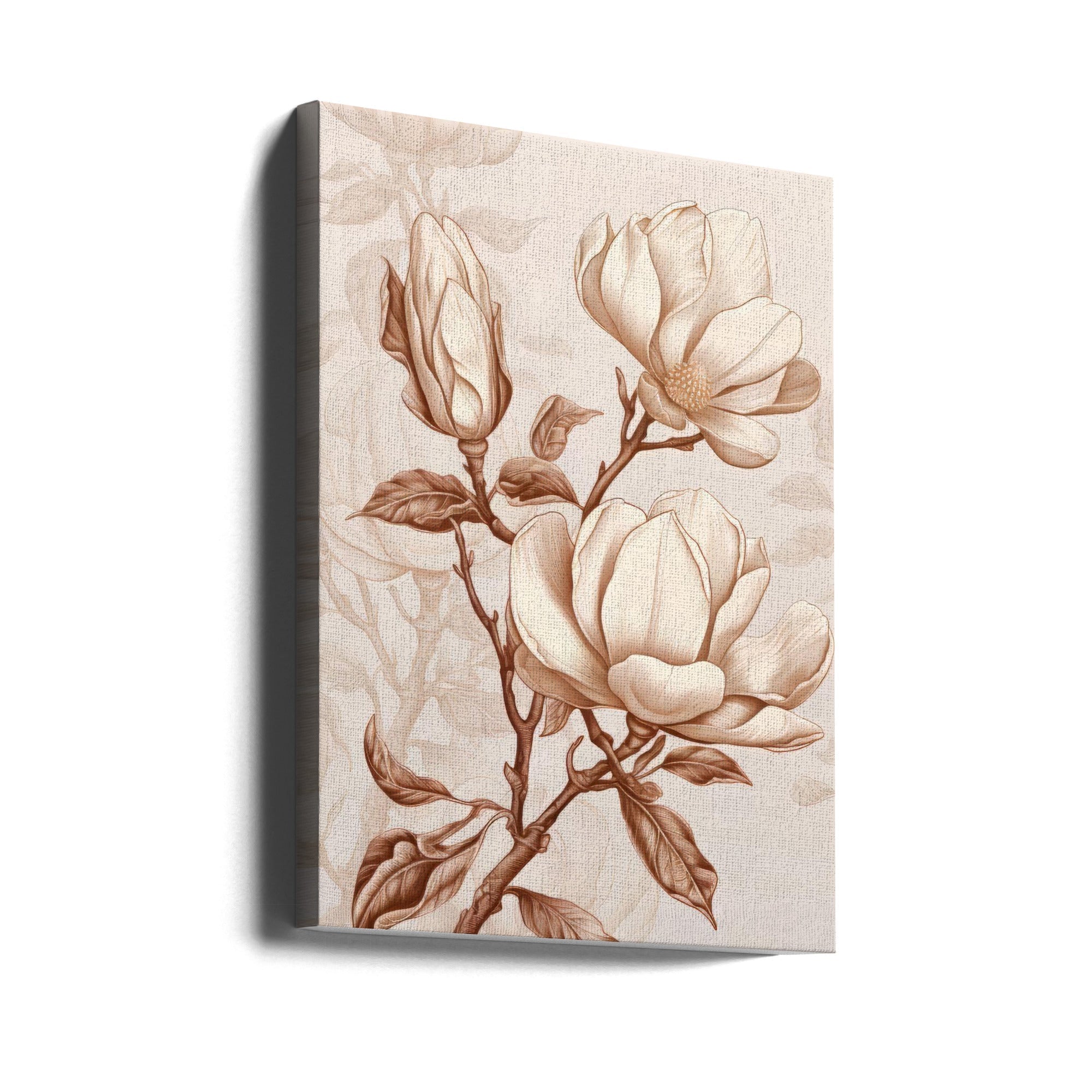 Beige Flowers 1 Wall Artwork Gallery Wrapped (Ready to Hang)