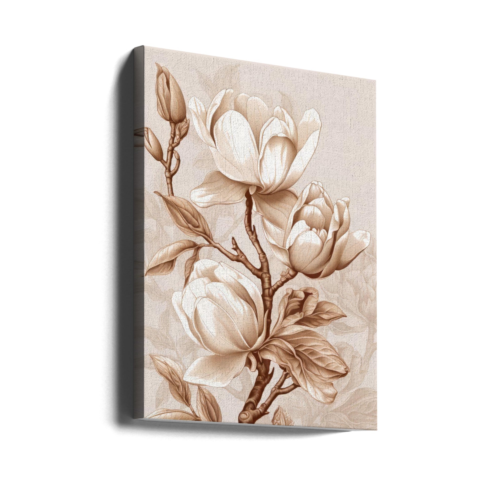 Beige Flowers 2 Wall Artwork Gallery Wrapped (Ready to Hang)