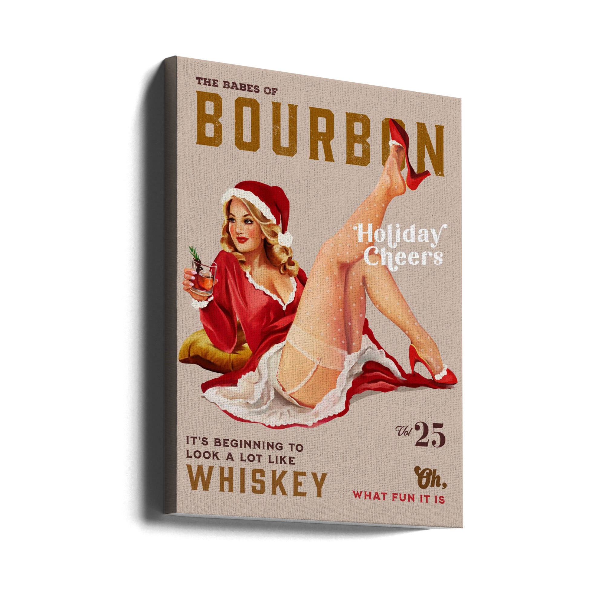 Wall art Babes of Bourbon Vol 25 Holiday Cheer Christmas Pinup 24X36inch In Black Floating Frame